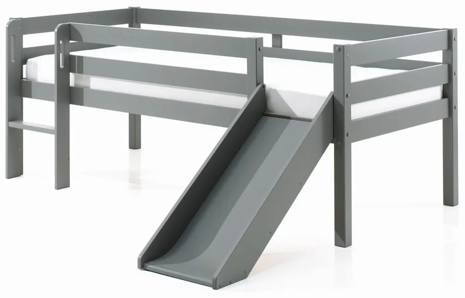 Pat înalt cu tobogan pentru copii gri 90 x 200 cm Pino - Vipack