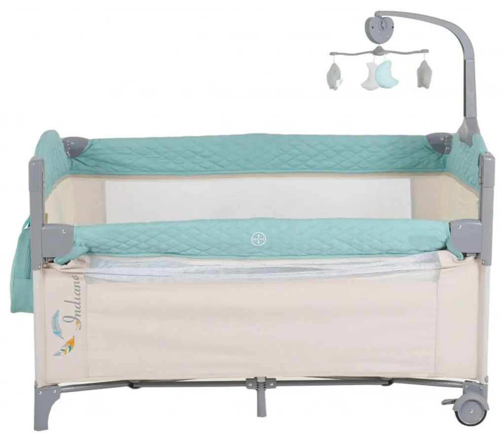 Patut pliant transformabil in tarc copii NOVOKIDS™ Indiana NEST, 62X125 cm, 2 Niveluri, Jucarie Carusel muzical, Fermoar acces lateral, Geanta bebe,