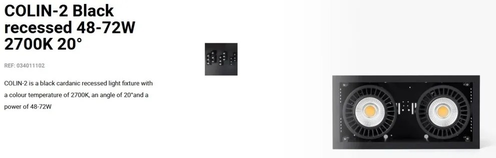 Spot LED incastrabil COLIN-2 Black recessed 48-72W 2700K 20°