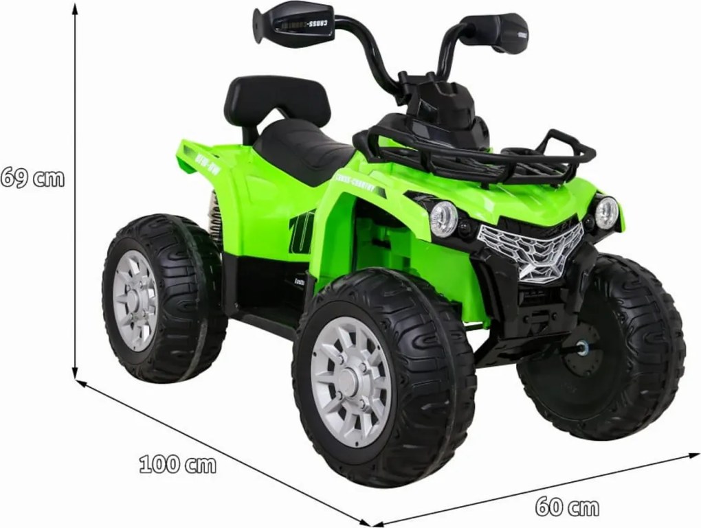 ATV Electric cu acumulator pentru copii NOVOKIDS™ Madness Quad PRO , Cu melodii si lumini, Lungime 100 cm, 3-8 ani , Max 30 kg , Roti EVA, 12V, Verde