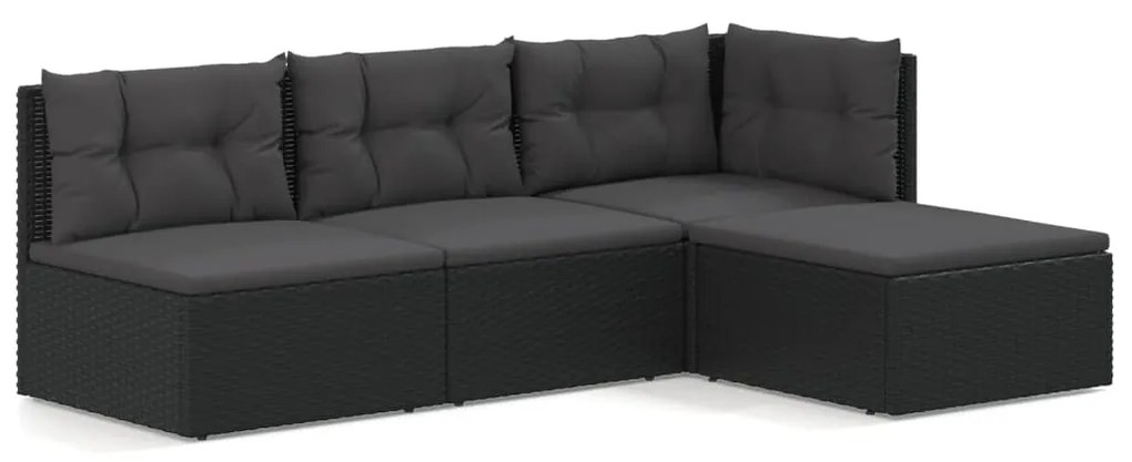 3187106 vidaXL Set mobilier relaxare grădină 4 piese cu perne poliratan negru