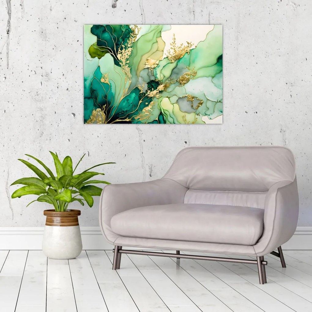 Tablou pe sticlă - Abstractizare verde (70x50 cm)