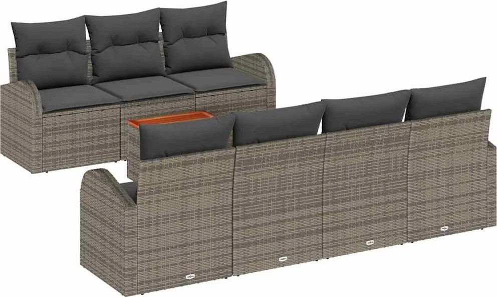 vidaXL Set de canapele pentru grădină cu pernă 8 pcs Gri poliratan