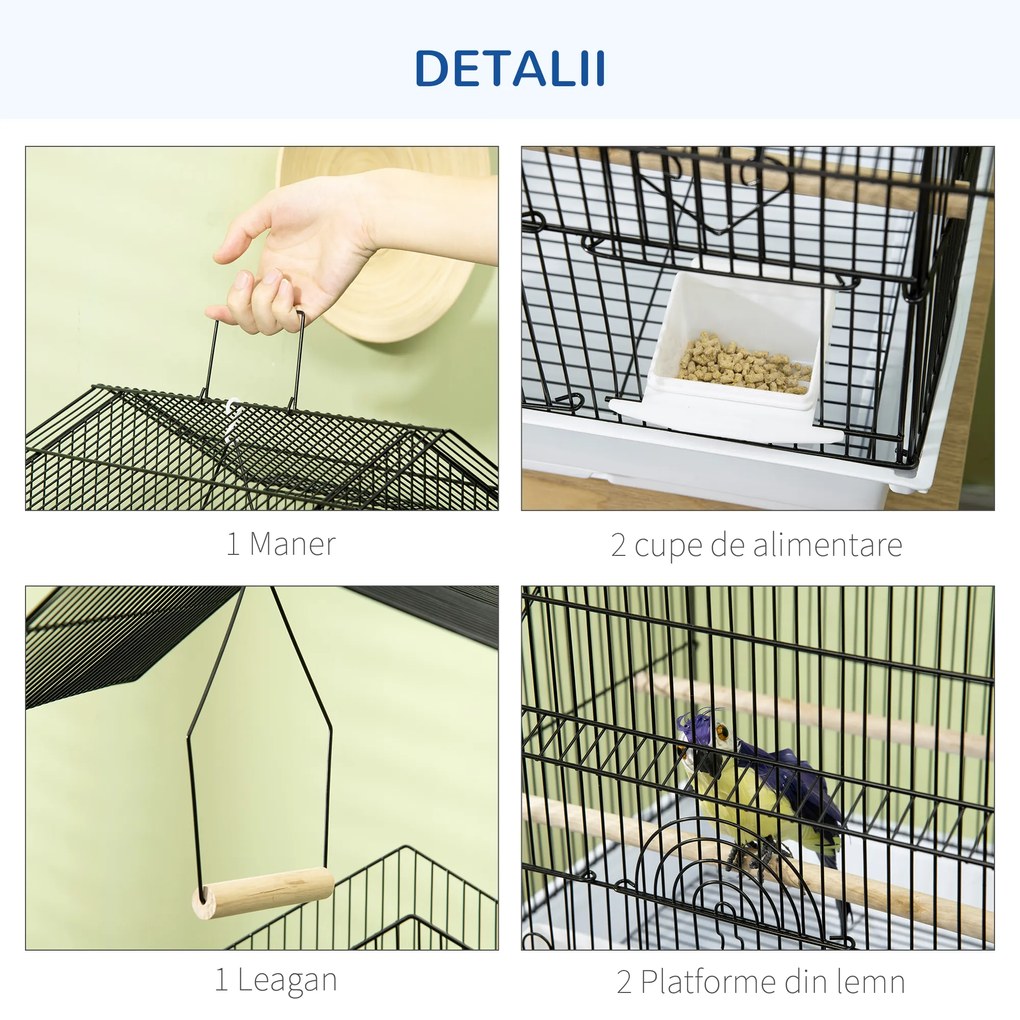 PawHut Cusca pentru Păsări din Metal și Plastic, cu Mâner de Transport și Tavă Detașabilă, Alb, 50.5x41x63 cm | Aosom Romania