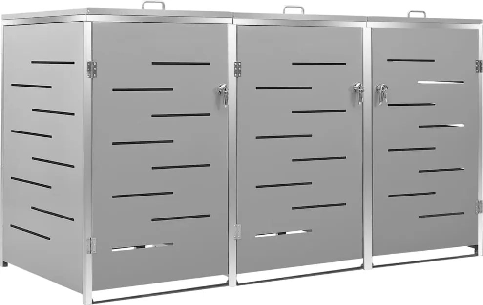 vidaXL Magazie pentru trei pubele, 207x77,5x112,5 cm, oțel inoxidabil