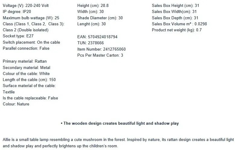Lampa de masa design decorativ natural din ratan Allie
