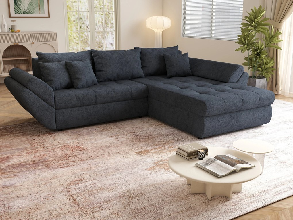 Colțar extensibil dumonde cu ladă de depozitare si sezut confortabil din spuma high-density, Loana Enjoy Antracit II 270x185 cm