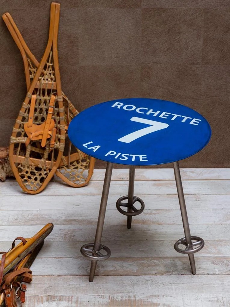 Măsuță laterală albastră din metal, Ø40 cm, "Rochette 7"