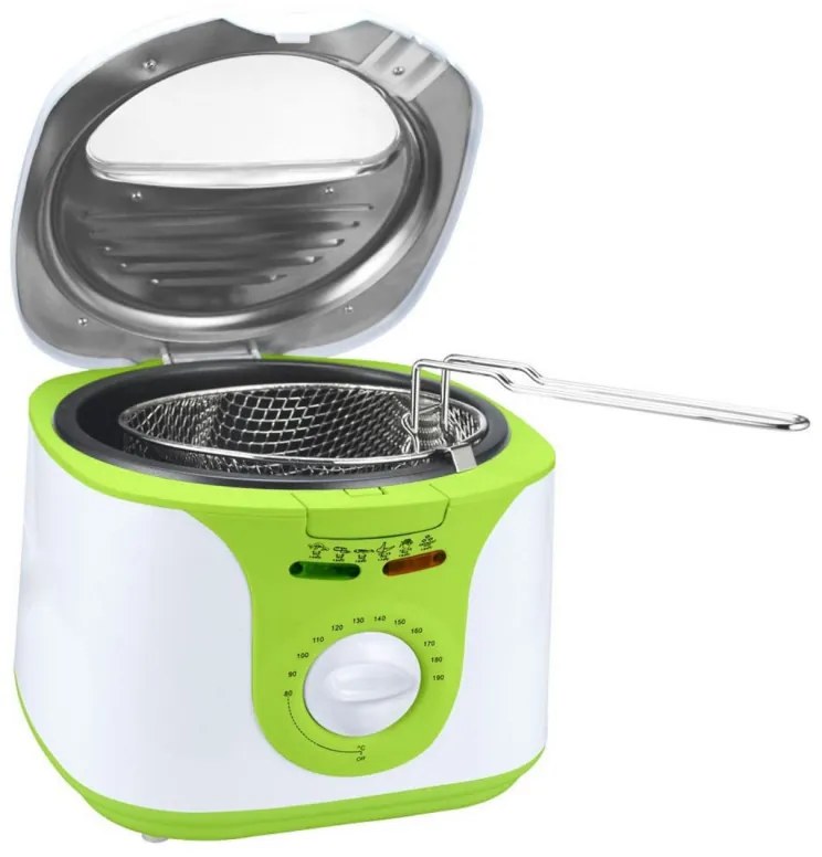 Friteuza Voltz V51980A, 1300W, 2 L, Acoperire antiaderenta, Termostat, Alb/Verde