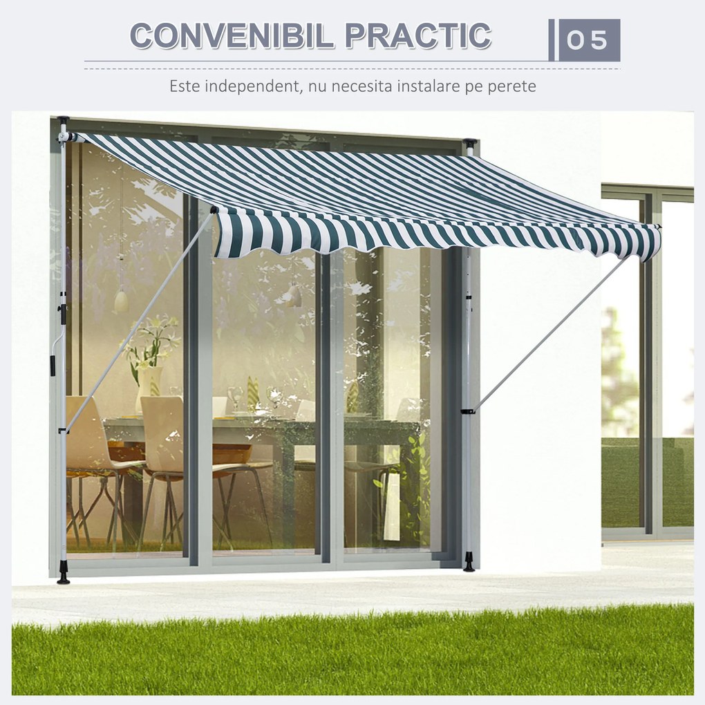 Outsunny Copertina cu Mecanism Telescopic din Metal, Protecție UV, Poliester, 300x150 cm | Aosom Romania