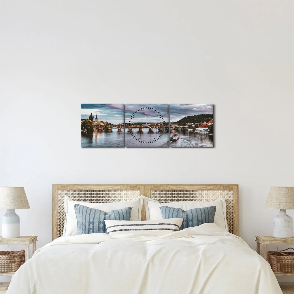 Tablou cu Vltava (cu ceas) (90x30 cm)