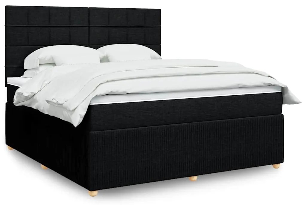 vidaXL Pat box spring cu saltea, negru, 180x200 cm, catifea