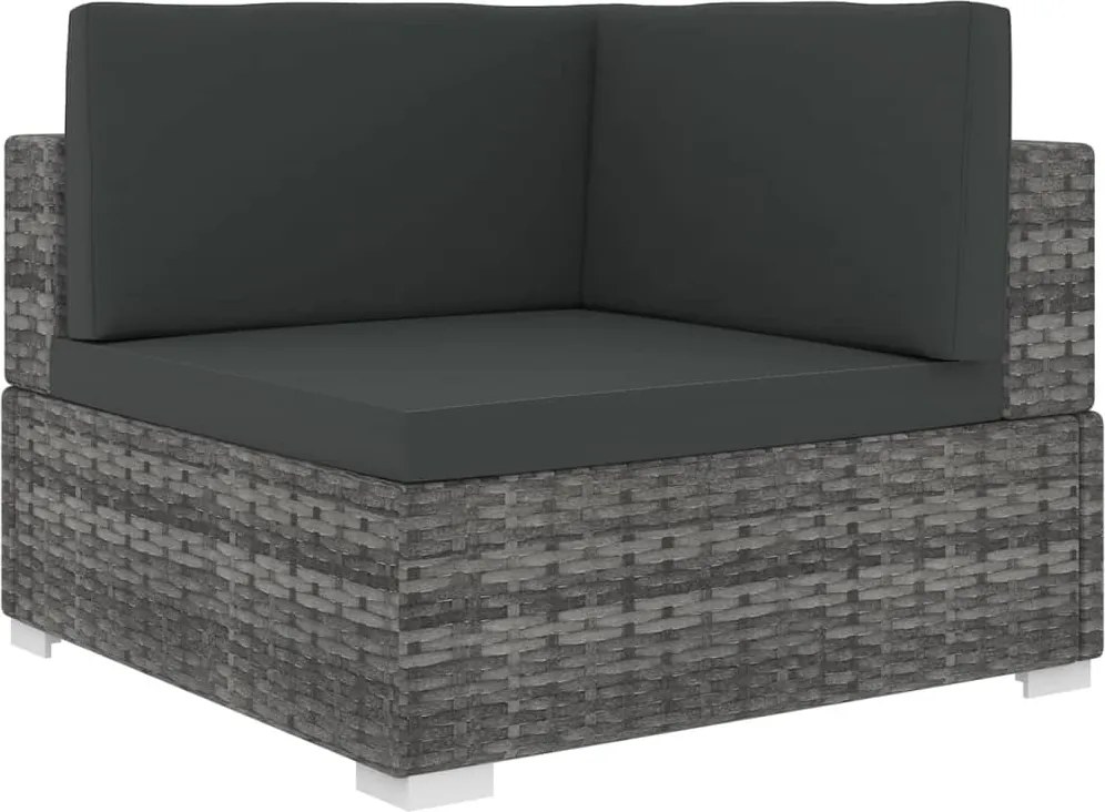 vidaXL Scaun modular de colț, 1 buc., gri, poliratan, cu perne