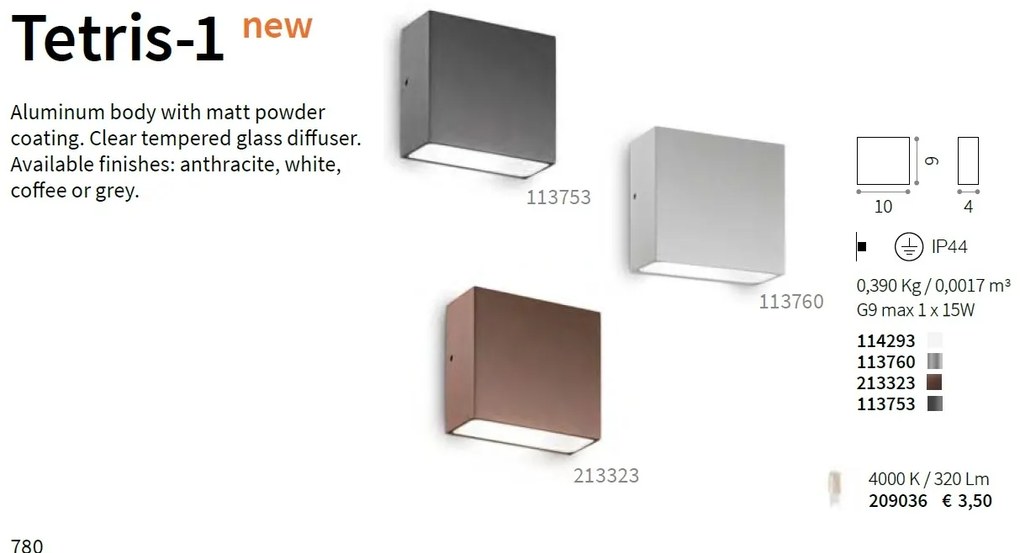 Aplica de exterior cu protectie IP44 TETRIS-1 AP1 COFFEE 213323 IDL