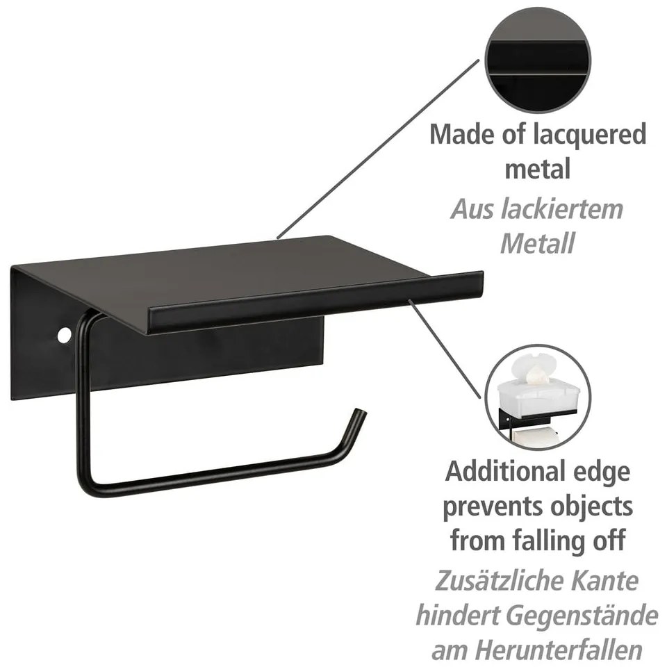 Suport pentru hârtie igienică negru autoadeziv/cu raft din metal Desulo – Wenko