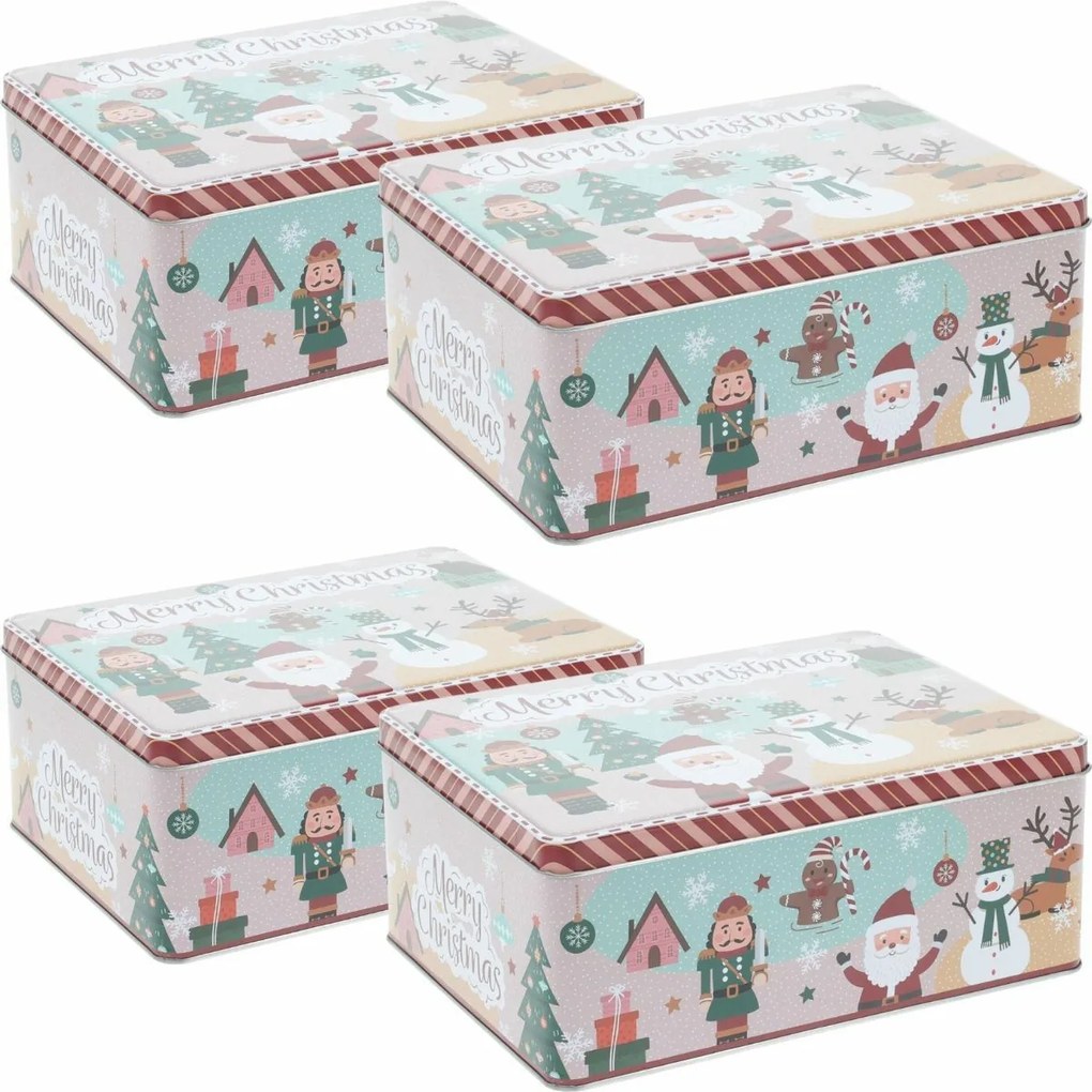 Set de 4 cutii metalice de Crăciun Holly Jolly, 22× 16 × 9,1 cm, L