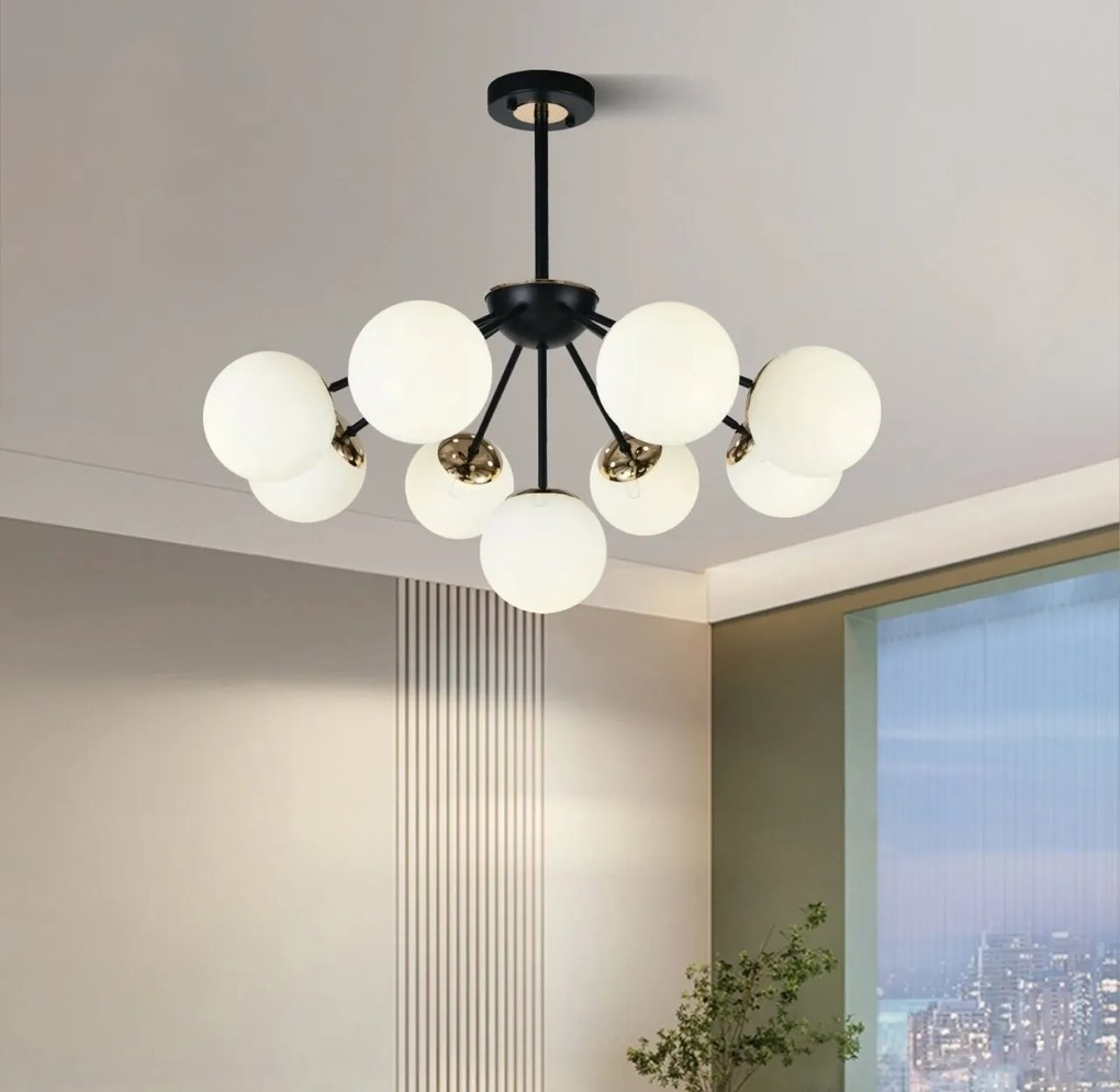Lustra model N36368-9 – 9 x E27, abajururi elegante, finisaj negru