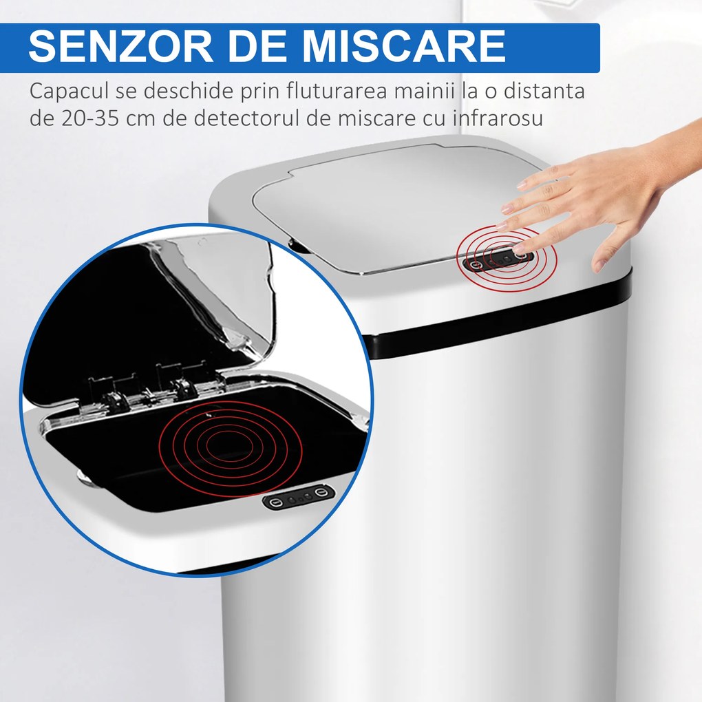 HOMCOM cos de gunoi cu senzor inox elegant 50L cu infrarosu | Aosom Romania