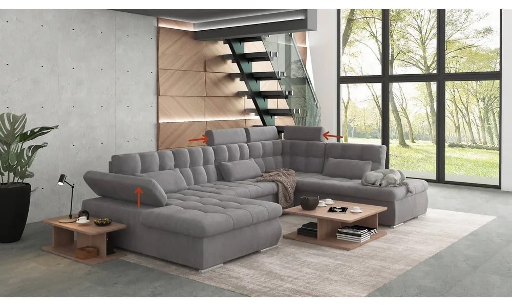 Colțar gri extensibil, cu spațiu de depozitare (cu colț pe partea dreaptă, în formă de "U") Merkur – Ropez