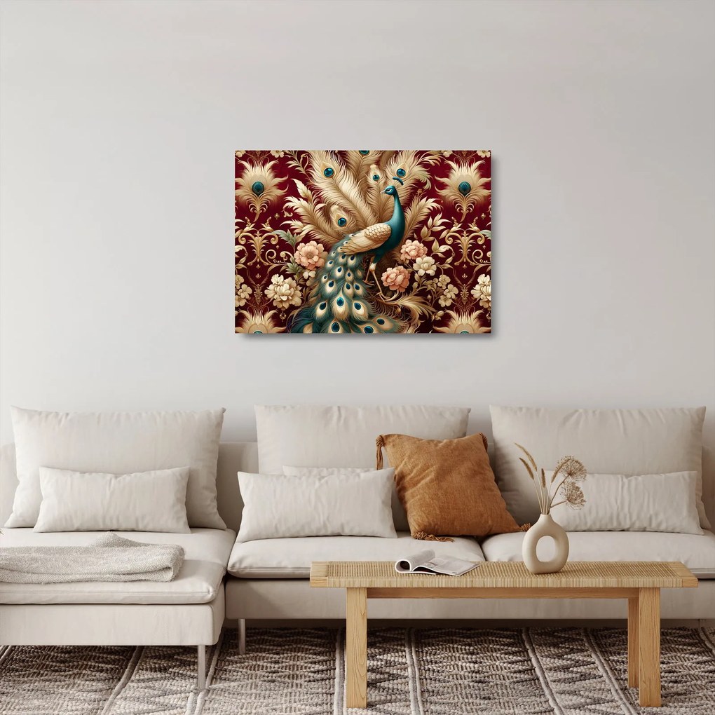 Tablou pe sticlă – Păun elegant (70x50 cm)