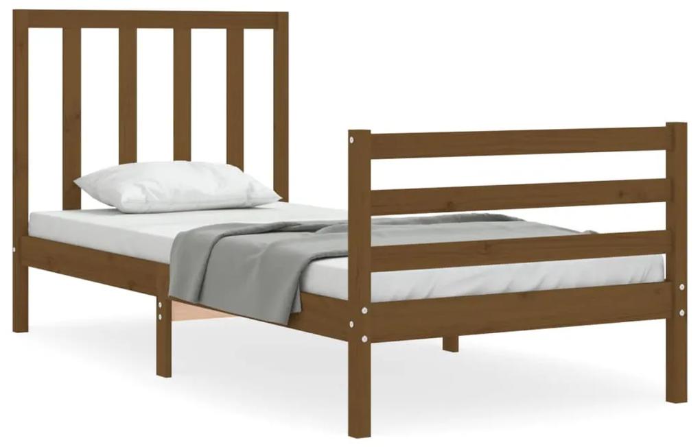 3193779 vidaXL Cadru de pat cu tăblie, maro miere, 90x200 cm, lemn masiv