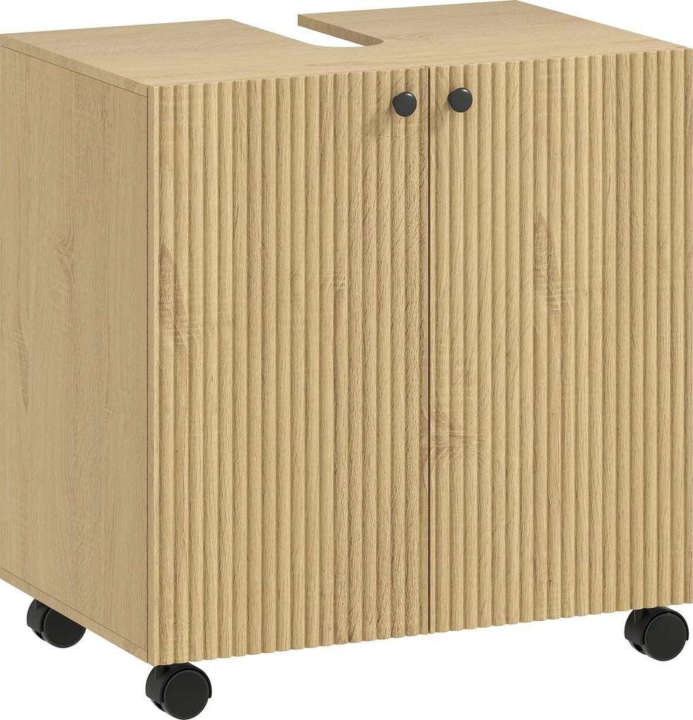 HOMCOM Dulap sub-chiuvetă pentru baie, raft în 3 trepte, roți, lemn | Aosom Romania