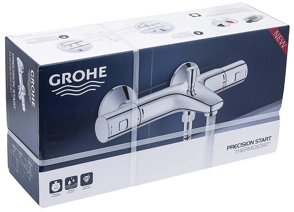 Baterie cada cu termostat Grohe Precision Start, diverter, protectie reflux, filtru impuritati, garnitura ceramica, crom-34598000