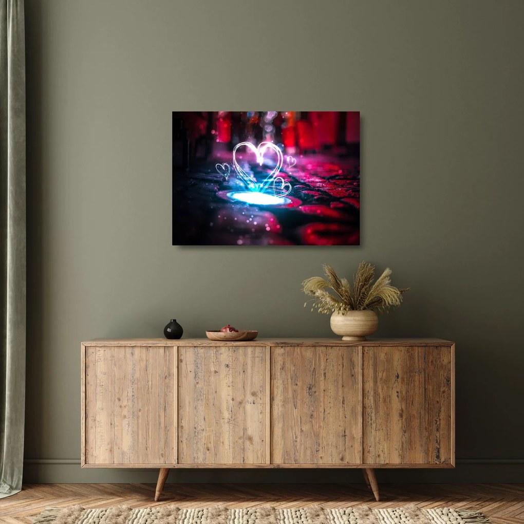 Tablou pe sticlă cu inima iluminată (70x50 cm)