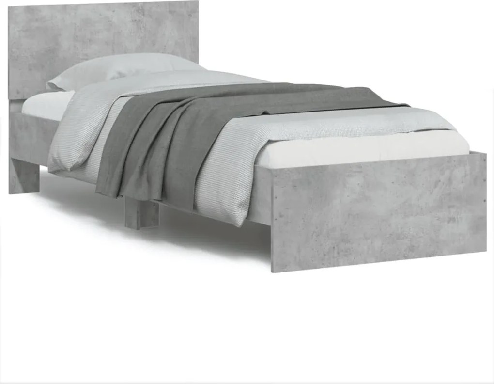 vidaXL Cadru de pat cu tăblie, gri beton, 75x190 cm, lemn prelucrat