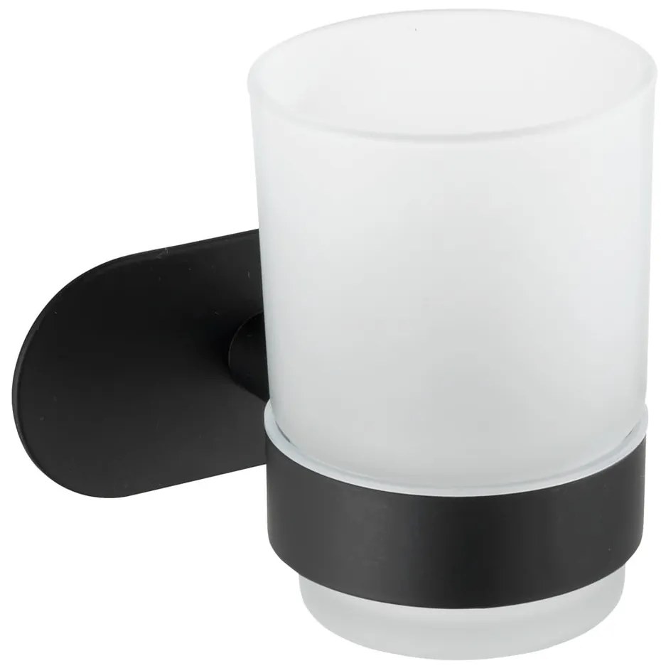 Pahar din sticlă mată pentru periuțe de dinți Orea Black - Wenko