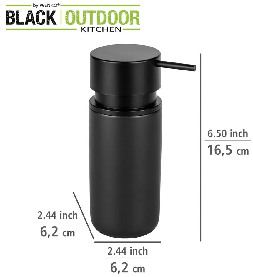 Dozator din ceramică pentru săpun Wenko Black Outdoor Kitchen Silo, negru