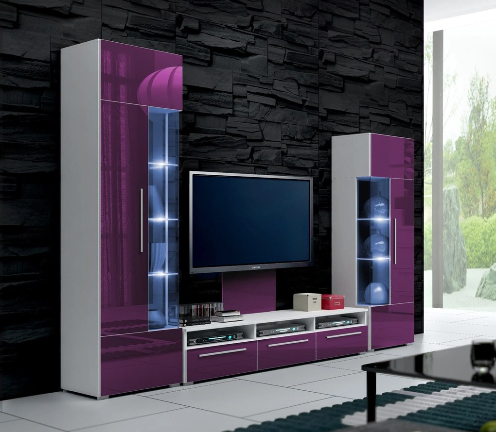 Mobilier living Ramon II (alb + violet) (cu iluminat). 611017