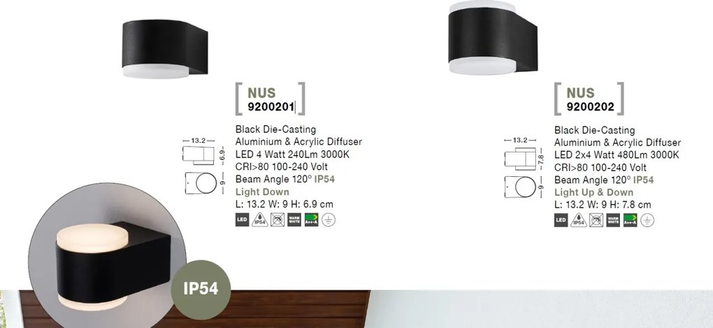 Aplica LED moderna de exterior cu iluminat ambiental Up/ Down IP54 NUS II
