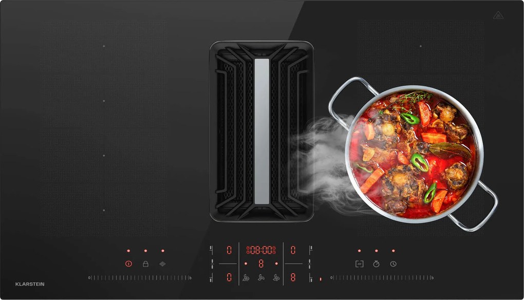 Klarstein AirJet FlexPro Down Air System | Induction hob + extractor hood | Flexzone | Booster