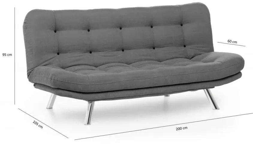 Canapea Extensibilă cu 3 Locuri Misa Sofabed, Gri