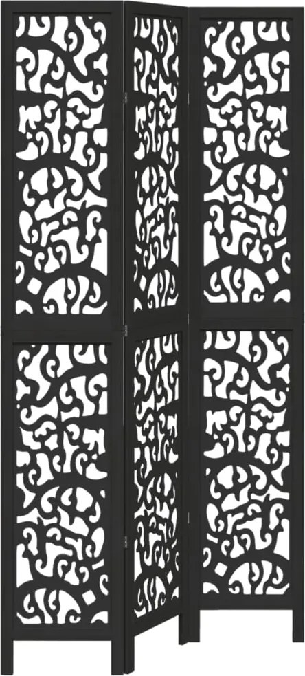vidaXL Paravan de cameră cu 3 panouri, negru, lemn masiv paulownia