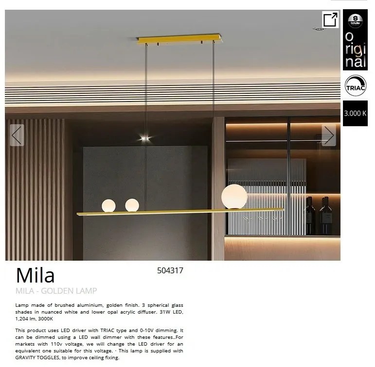 Lustra LED suspendata design modern Mila auriu