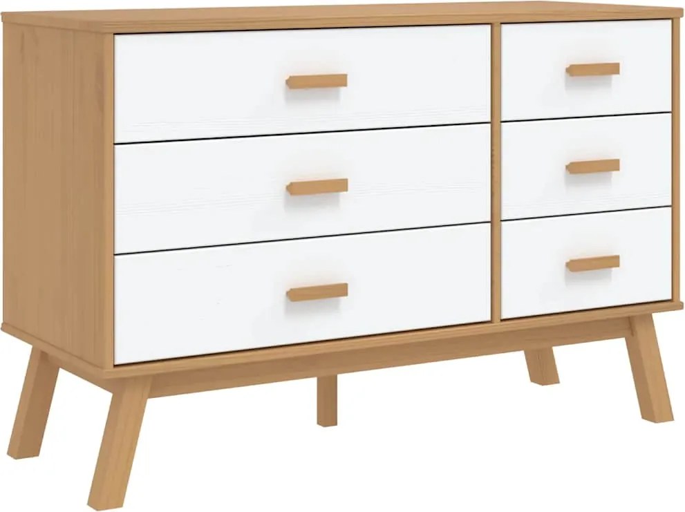 vidaXL Dulap cu sertar „OLDEN”, alb și maro, lemn masiv de pin