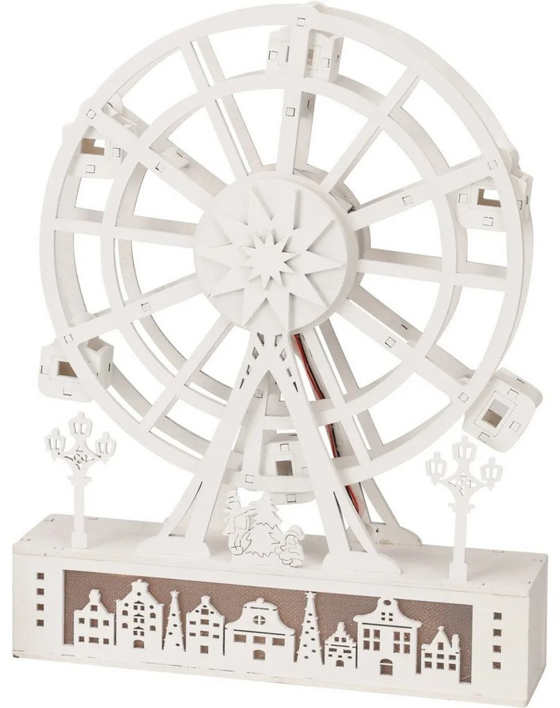 Decorațiune rotativă luminoasă de Crăciun Orașul, 26,5 x 5,5 x 20 cm, 4x LED, lemn