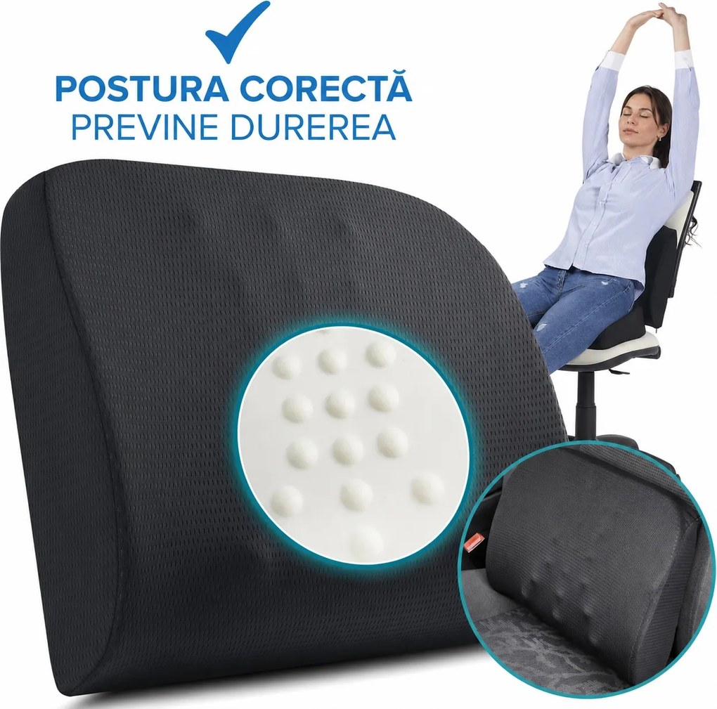 Set perna sezut si perna lombara, Suporto®️ culoare negru