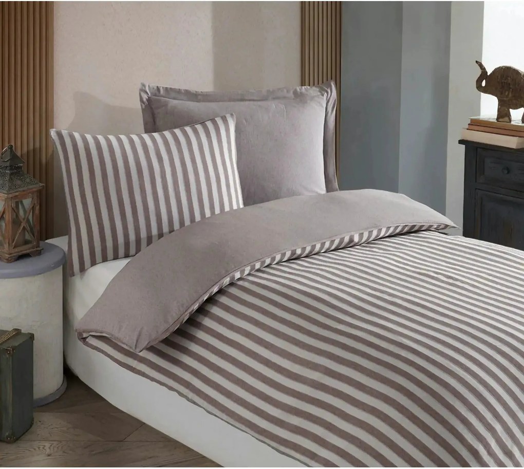 Set lenjerie pat ROAD POTLU, bumbac/poliester, maro/alb, 140x200 cm, c
