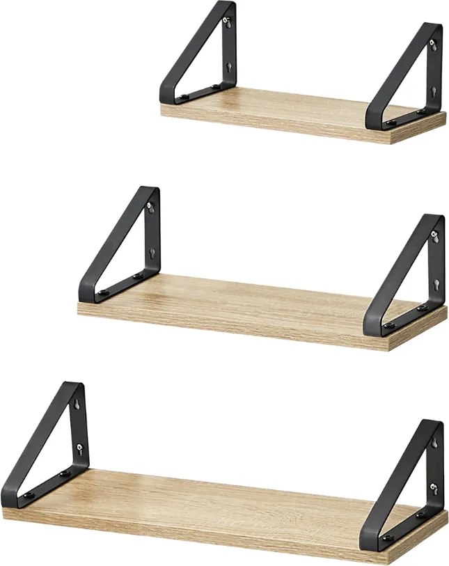 Polițe de perete cu console ABBY, 3 bucăți, 30/35/40x12cm, maro deschis Vasagle