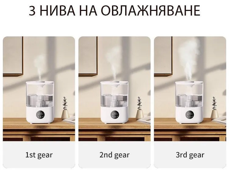 Umidificator de aer Xiaomi Lydsto F100S, 25W, 2,5 L, 3 trepte, 200 ml / h, Afisaj, Mod noapte, Timer, Alb