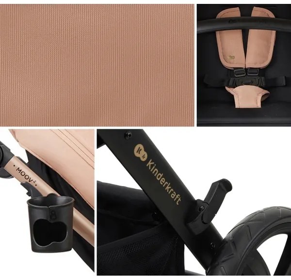 Cărucior de copii combinat 3 în 1 KINDERKRAFT MOOV 2 Sand beige + scaun auto MINK PRO