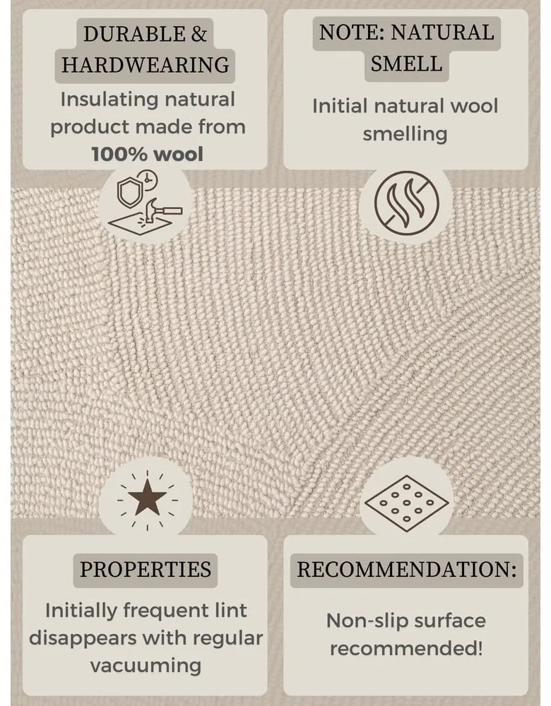 Covor în culoare naturală deschisă țesut manual din lână 200x300 cm Calmio – Hanse Home