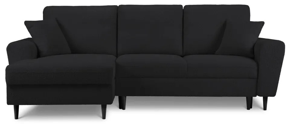 Colțar negru extensibil, cu spațiu de depozitare cu tapițerie din țesătură bouclé (cu colț pe partea stângă, cu șezlong) Kyoto – Cosmopolitan Design