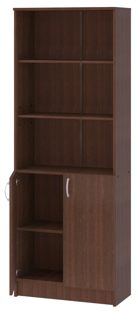 Biblioteca haaus Flint, cu Usi Inferioare si 2 Polite, Wenge, 70 x 32 x 196 cm