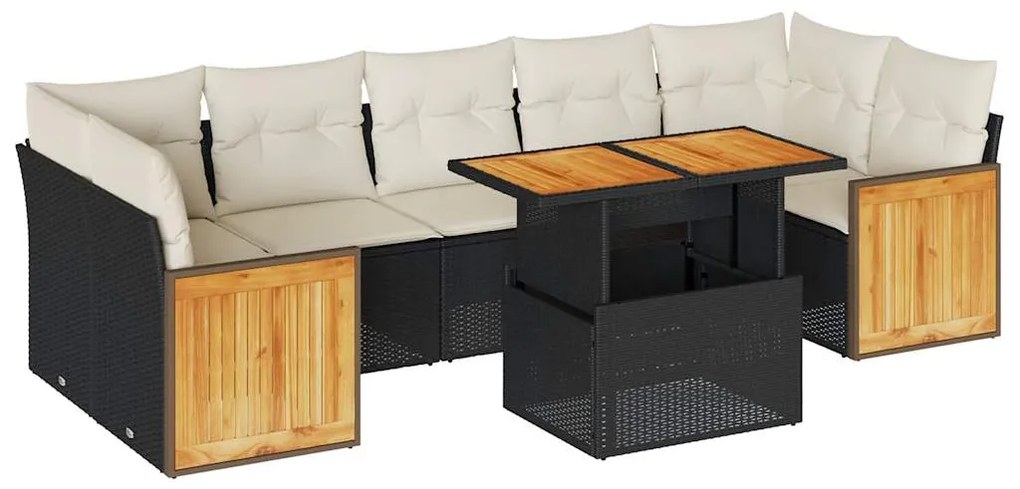 3327682 vidaXL Set mobilier grădină perne 8 piese negru, poliratan/lemn acacia