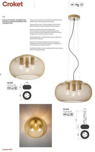 Plafonieră CROKET 3xE27/42W/230V d. 40 cm auriu Redo 01-3139
