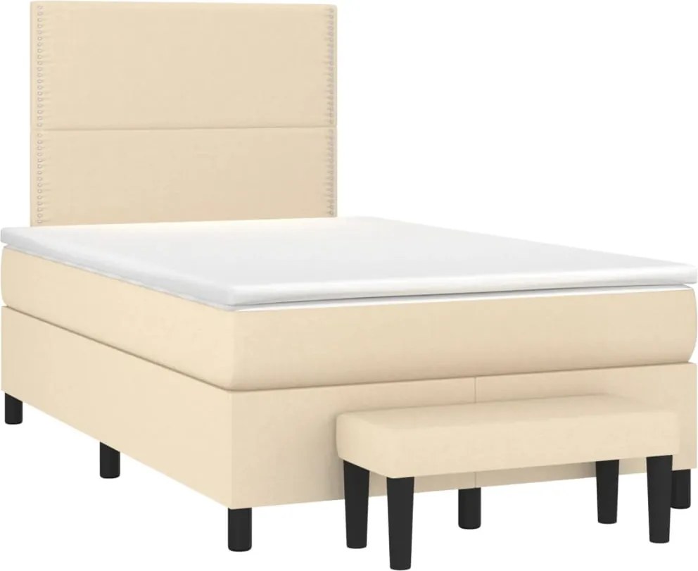 vidaXL Pat continental cu saltea, crem, 120x190 cm, textil